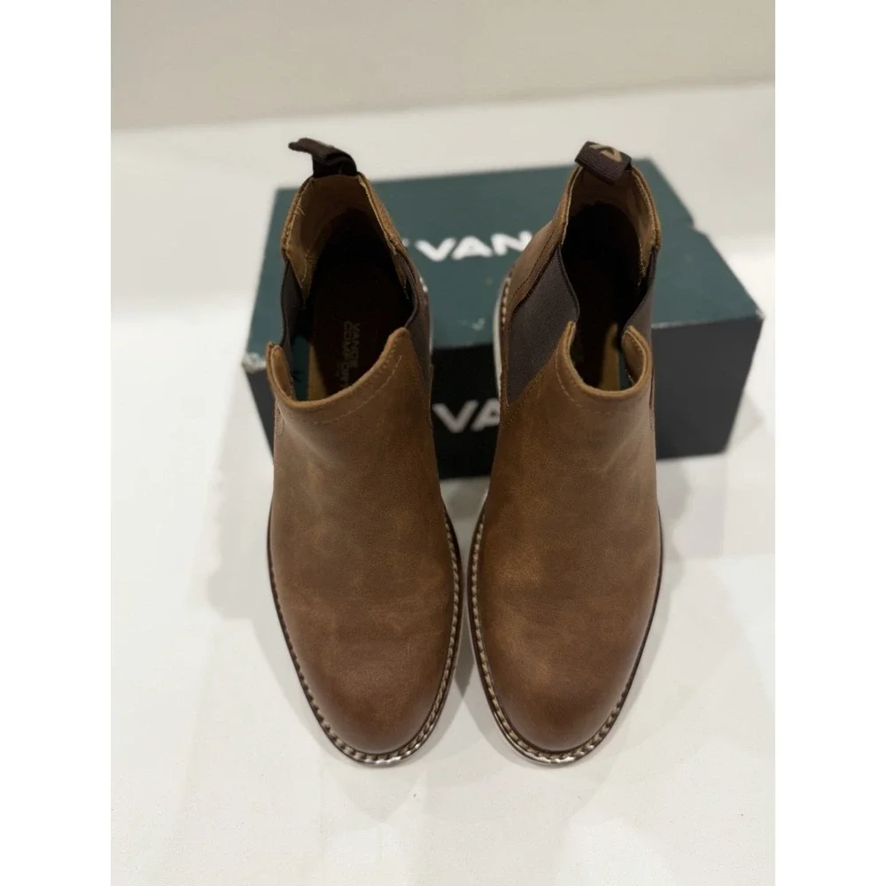 Vance Men's Size 8 Brown Leather Chelsea Ankle Boots Slip On Round Toe Fall NIB